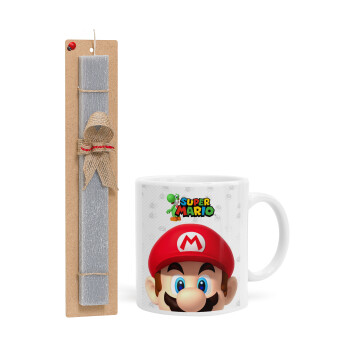 Super mario, Easter Set, Ceramic Cup (330ml) & Easter aromatic flat candle (30cm) (GRAY)