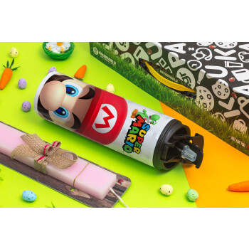 Super mario, Easter candle,Travel Tumbler 2 Lids, with metal straw & cleaning brush & aromatic flat candle (30cm) (PINK)