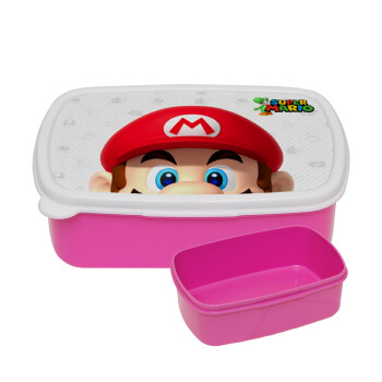 Super mario, ΡΟΖ παιδικό δοχείο φαγητού (lunchbox) πλαστικό (BPA-FREE) Lunch Βox M18 x Π13 x Υ6cm