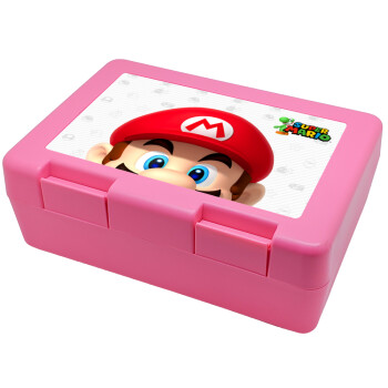 Super mario, Children's cookie container PINK 185x128x65mm (BPA free plastic)