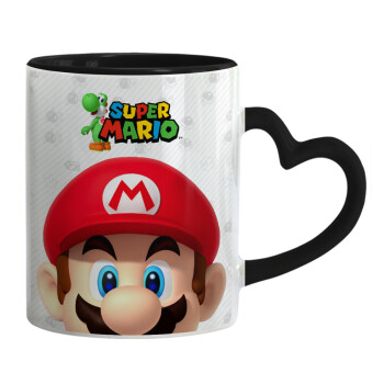 Super mario, Mug heart black handle, ceramic, 330ml