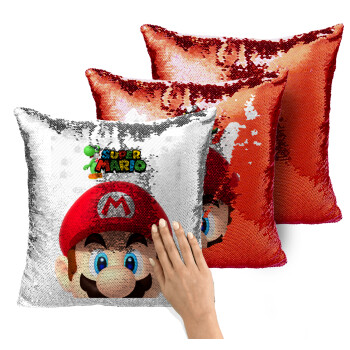 Super mario, Μαξιλάρι καναπέ Μαγικό Κόκκινο με πούλιες 40x40cm περιέχεται το γέμισμα