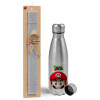 Easter Set, metallic Inox water bottle (750ml) & aromatic flat Easter candle (30cm) (GRAY)
