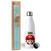 Easter Set, metallic stainless steel water bottle (750ml) & aromatic flat Easter candle (30cm) (TURQUOISE)