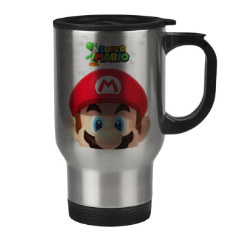 Super mario, Stainless steel travel mug with lid, double wall 450ml