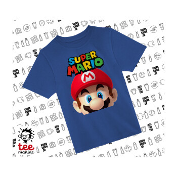 Super mario, Παιδικό T-Shirt ΜΠΛΕ από 100% βαμβάκι, για κάθε μέρα. Vegan & OEKO-TEX πιστοποιημένο.