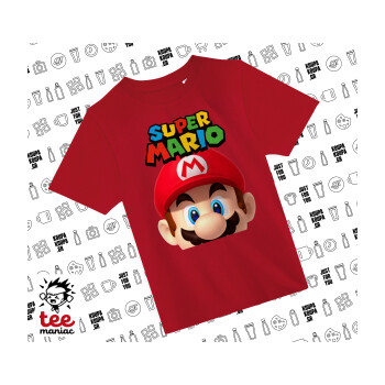 Super mario, Άνετο παιδικό T-Shirt ΚΟΚΚΙΝΟ από 100% βαμβάκι, για κάθε μέρα. Vegan & OEKO-TEX πιστοποιημένο.