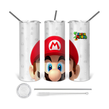 Super mario, Tumbler stainless steel 600ml, with metal straw & cleaning brush