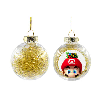 Super mario, Χριστουγεννιάτικη μπάλα δένδρου διάφανη με χρυσό γέμισμα 8cm