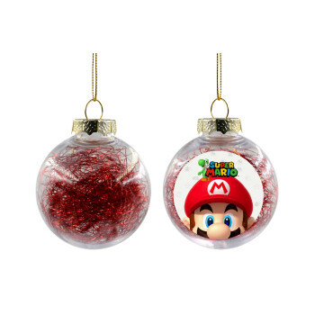 Super mario, Χριστουγεννιάτικη μπάλα δένδρου διάφανη με κόκκινο γέμισμα 8cm