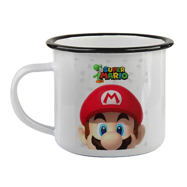 Super mario — Enamel mug with black rim, 360ml