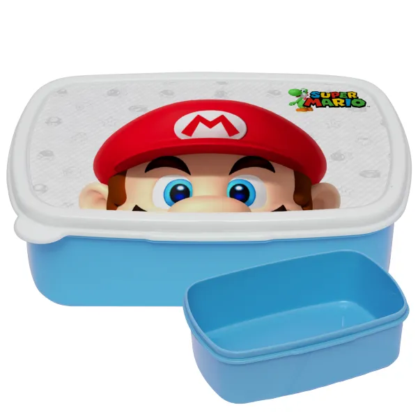 Super mario — BLUE kids' plastic lunch box (BPA-free), L18 x W13 x H6cm