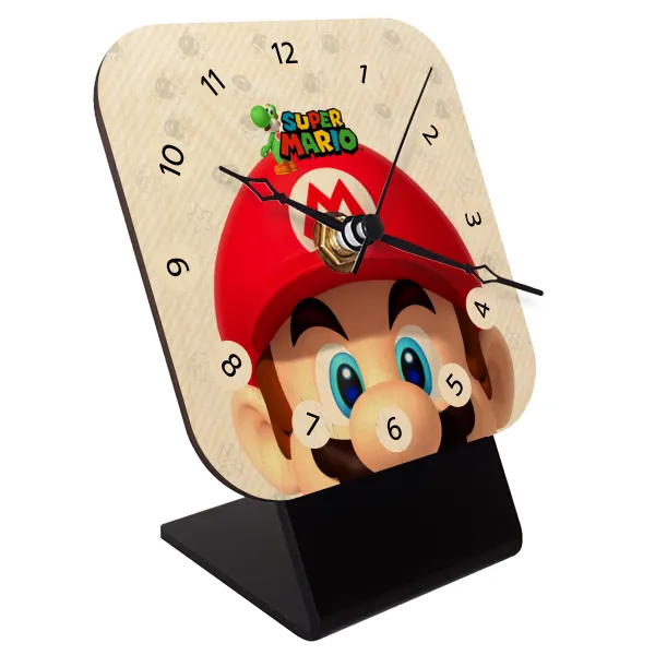 Super mario — Quartz Table clock in natural wood (10cm)