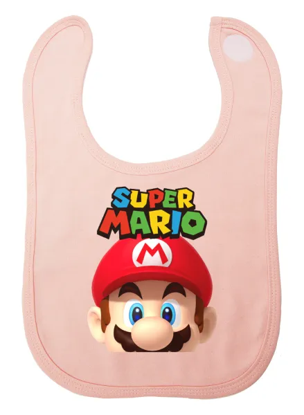 Super mario — Baby bib with velcro, pink, 100% organic cotton (0-18 months)