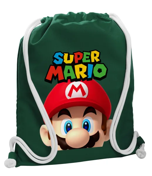 Super mario — Backpack pouch GYMBAG BOTTLE GREEN, with pocket (40x48cm) & thick white cords