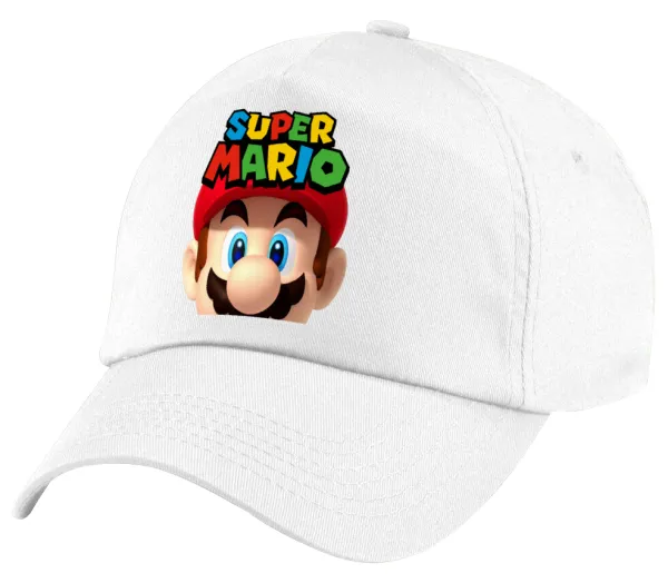Super mario — Πεντάφυλλο καπέλο Λευκό, 100% Βαμβακερό (Twill), με ρύθμιση, unisex