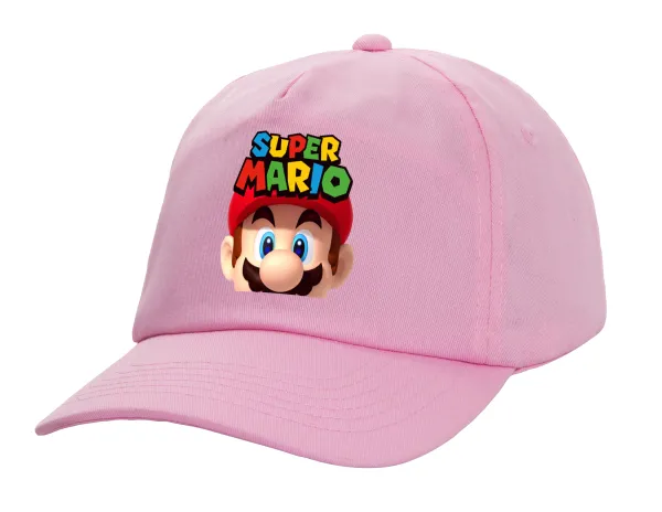 Super mario — Adult Baseball Cap, 100% Cotton, PINK (COTTON, ADULT, UNISEX, ONE SIZE)