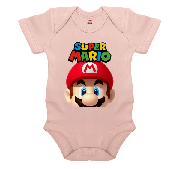 Super mario — Short-sleeve baby bodysuit, 0-18 months, POWDER PINK, 100% organic cotton