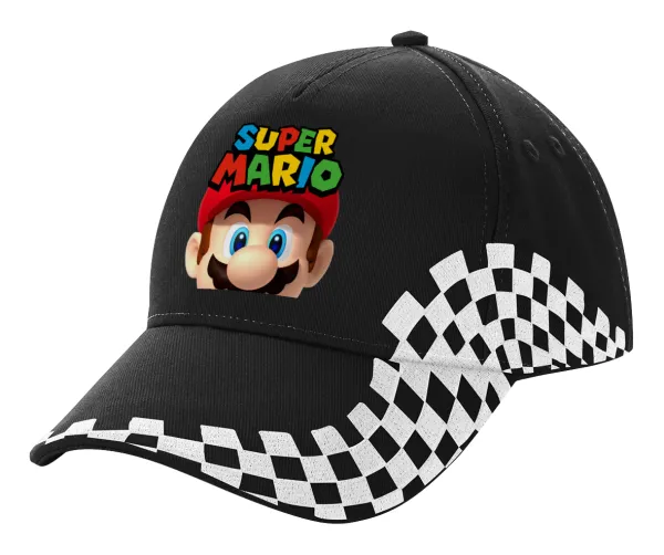 Super mario — Adult Ultimate BLACK RACING Cap, (100% COTTON DRILL, ADULT, UNISEX, ONE SIZE)
