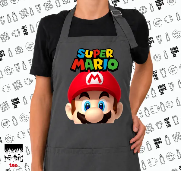 Super mario — GREY Ποδιά μαγειρικής μακριά Σεφ με τσέπες (ΕΝΗΛΙΚΩΝ, ΓΚΡΙ)
