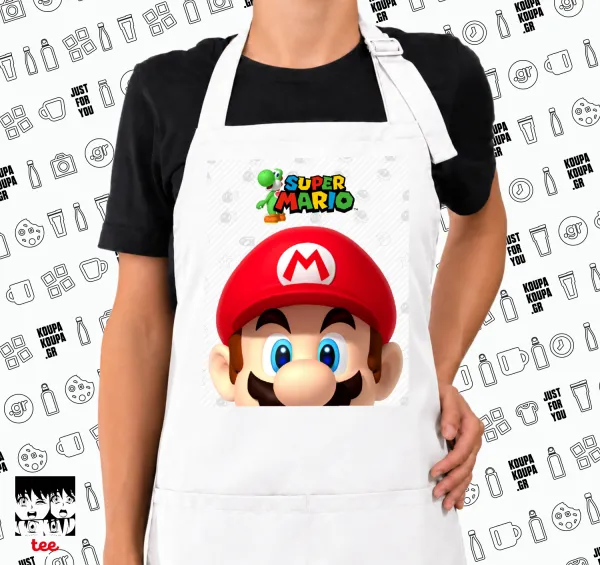 Super mario — White chef's cooking apron with pockets (adult, white)