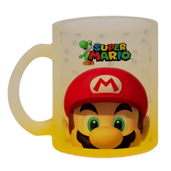 Super mario, Κούπα γυάλινη δίχρωμη με βάση το κίτρινο ματ, 330ml