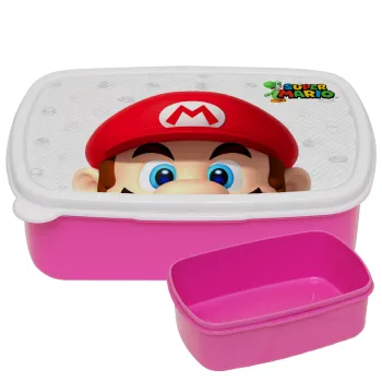 Super mario, ΡΟΖ παιδικό δοχείο φαγητού (lunchbox) πλαστικό (BPA-FREE) Lunch Βox M18 x Π13 x Υ6cm
