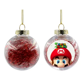 Super mario, Transparent Christmas tree ball ornament with red filling 8cm