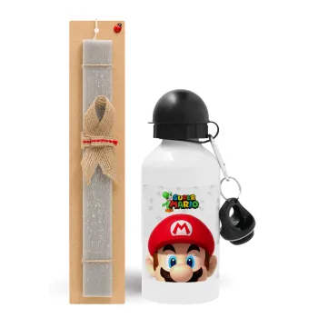 Super mario, Easter Set, metallic aluminum water bottle (500ml) & aromatic flat Easter candle (30cm) (GRAY)