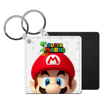 Super mario, Μπρελόκ Δερματίνη, τετράγωνο ΜΑΥΡΟ (5x5cm)