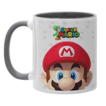 Super mario, Κούπα χρωματιστή γκρι, κεραμική, 330ml