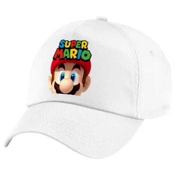 Super mario, Πεντάφυλλο καπέλο Λευκό, 100% Βαμβακερό (Twill), με ρύθμιση, unisex