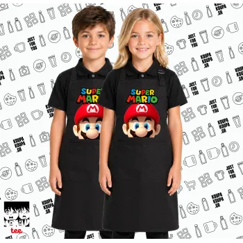 Super mario, Μαύρη ΠΑΙΔΙΚΗ Ποδιά μακριά Σεφ ολόσωμη με τσέπες