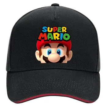 Super mario, DRILL Adult Ultimate Hat BLACK/RED, (100% COTTON, ADULT, UNISEX, ONE SIZE)