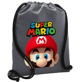 Super mario, Τσάντα πλάτης πουγκί GYMBAG ΓΚΡΙ, με τσέπη (40x48cm) & χονδρά κορδόνια