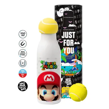 Super mario, Μπάλα τένις μεταλλικό παγούρι θερμός, διπλού τοιχώματος, 550ml