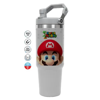 Super mario, ΓΚΡΙ χρώματος Θερμός Ανοξείδωτο 890ml (30oz) με χερούλι