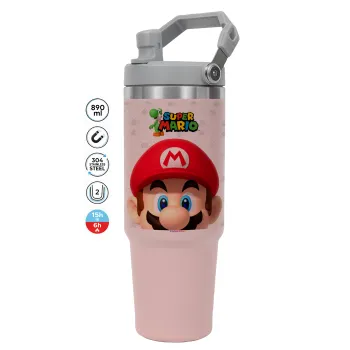 Super mario, ΡΟΖ χρώματος Θερμός Ανοξείδωτο 890ml (30oz) με χερούλι
