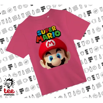 Super mario, ΡΟΖ παιδικό T-Shirt από 100% βαμβάκι, για κάθε μέρα. Vegan & OEKO-TEX πιστοποιημένο.