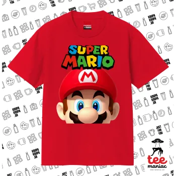 Super mario, Κλασικό T-Shirt, διπλής ραφής, χωρίς πλευρικές ραφές ΚΟΚΚΙΝΟ από 100% βαμβάκι. Vegan & OEKO-TEX πιστοποιημένο.