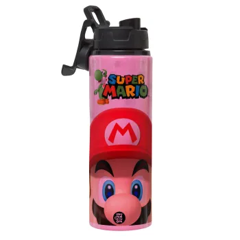 Super mario, Μεταλλικό παγούρι νερού με καπάκι ασφαλείας, αλουμινίου 850ml