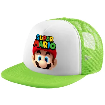 Super mario, Καπέλο παιδικό Soft Trucker με Δίχτυ ΠΡΑΣΙΝΟ/ΛΕΥΚΟ (POLYESTER, ΠΑΙΔΙΚΟ, ONE SIZE)