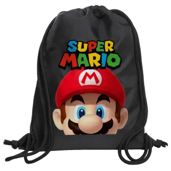 Super mario, Backpack pouch GYMBAG Black, with pocket (40x48cm) & thick cords