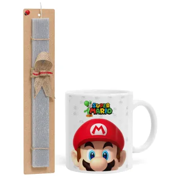 Super mario, Easter Set, Ceramic Cup (330ml) & Easter aromatic flat candle (30cm) (GRAY)