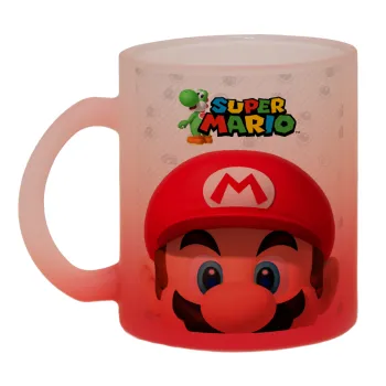 Super mario, Κούπα γυάλινη δίχρωμη με βάση το κόκκινο ματ, 330ml
