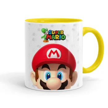 Super mario, Κούπα χρωματιστή κίτρινη, κεραμική, 330ml