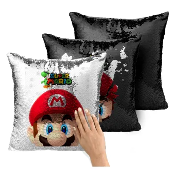Super mario, Μαξιλάρι καναπέ Μαγικό Μαύρο με πούλιες 40x40cm περιέχεται το γέμισμα