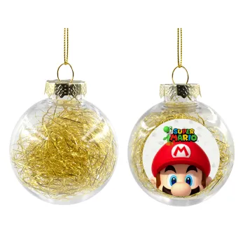 Super mario, Transparent Christmas tree ball ornament with gold filling 8cm