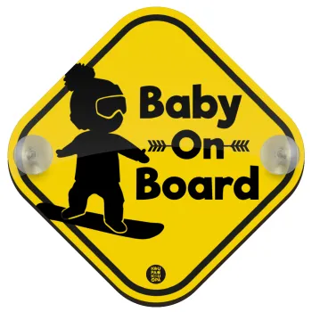 Board Boy, Σήμανση αυτοκινήτου Baby On Board ξύλινο με βεντουζάκια (16x16cm)