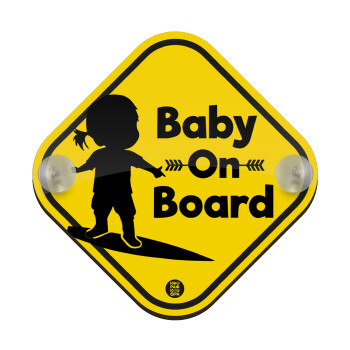 Board Girl, Σήμανση αυτοκινήτου Baby On Board ξύλινο με βεντουζάκια (16x16cm)